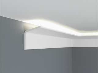 STROPNÍ LIŠTA QL012 pro LED. Cena za 2m. Šířka(strop):106mm. Výška(zeď):136mm